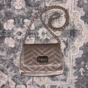 Bebe Silver Quilted Crossbody Bag with Chain Strap
